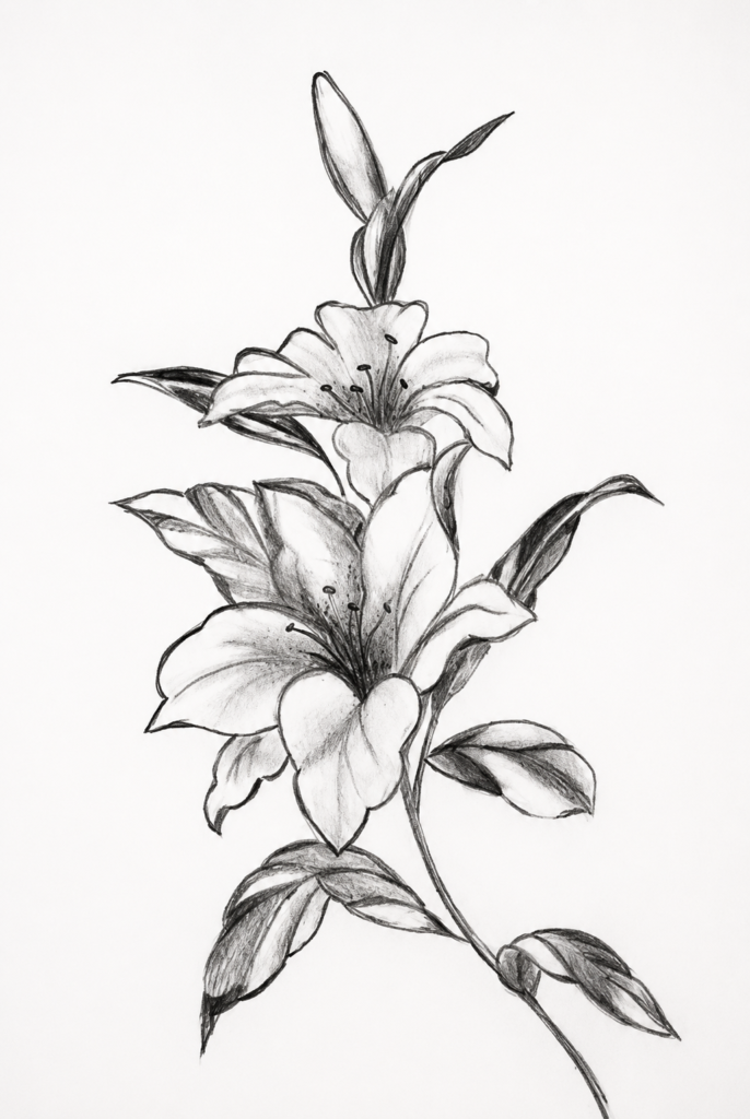 Eternal Lily Bloom – Monochrome Botanical Sketch