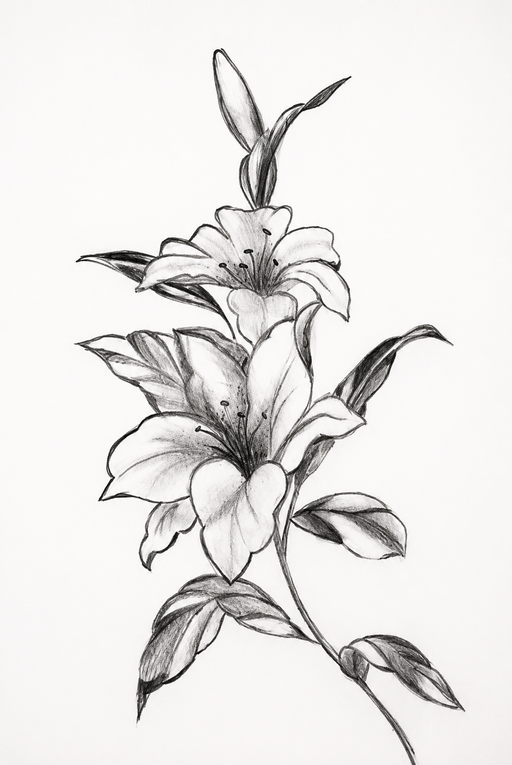 Eternal Lily Bloom – Monochrome Botanical Sketch